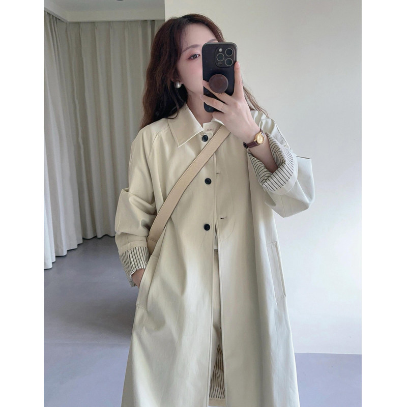 风衣外套女春秋季新款大衣小个子中长款米白色英伦风宽松休闲日系
