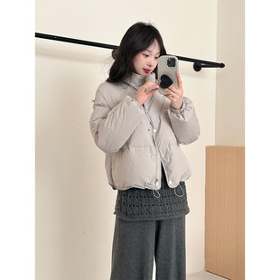 冬季立领羽绒服女2025韩系新款学院风小个子90白鸭绒面包服短外套