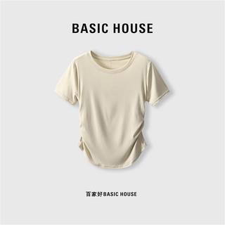 Basic House百家好短袖T恤女2023夏季新款简约纯色圆领打底上衣