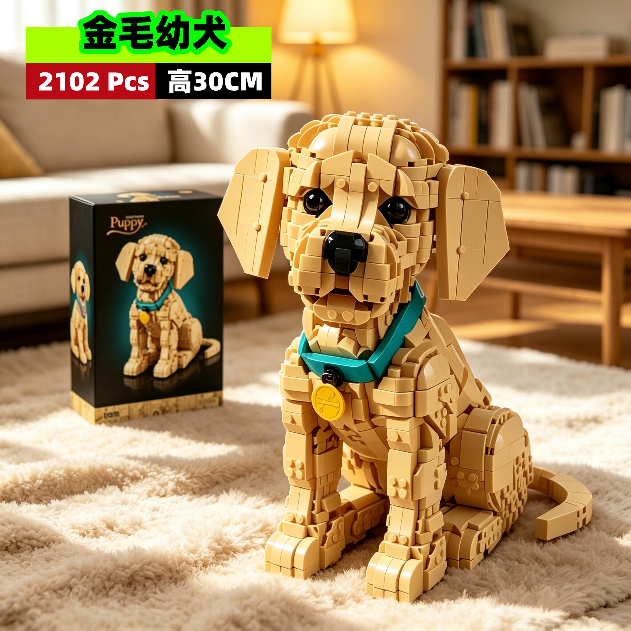 2026新款宠物小狗11384金毛幼犬男孩子儿童益智拼装积木玩具模型