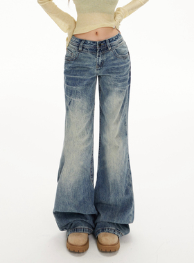 HDDD STUDIO 低腰辣妹宽松复古喇叭裤垂感美式百搭显瘦复古蓝