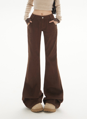 HDDD低腰喇叭裤秋冬修身显瘦百搭美式复古牛仔裤女时尚巧克力棕