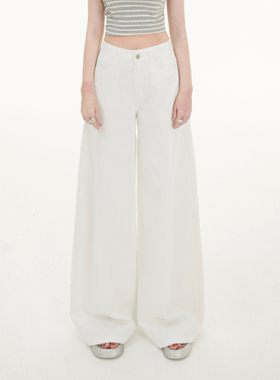 HDDD复古高腰宽松阔腿裤百搭垂感春夏直筒牛仔裤韩版薄绒