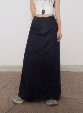 HDDD美式复古辣妹宽松半身裙垂感百搭牛仔裙开叉长裙新款
