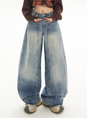 HDDD高腰显瘦美式复古宽松阔腿裤镰刀裤高街牛仔裤韩版香蕉裤