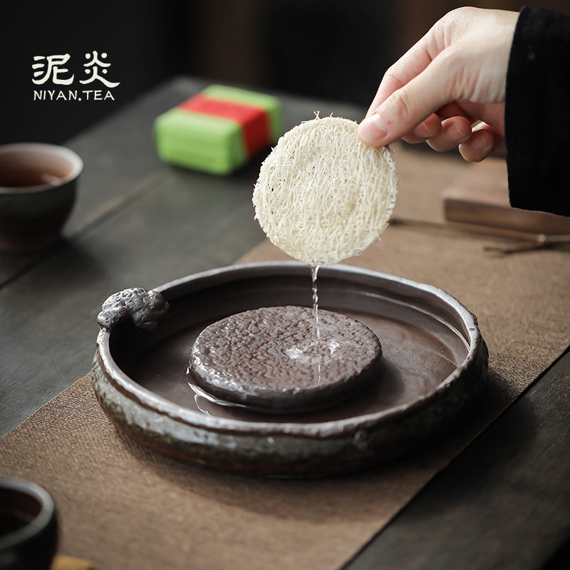 清水柴烧壶承茶壶托壶垫小茶台干泡盘复古老岩泥功夫茶具储水茶盘
