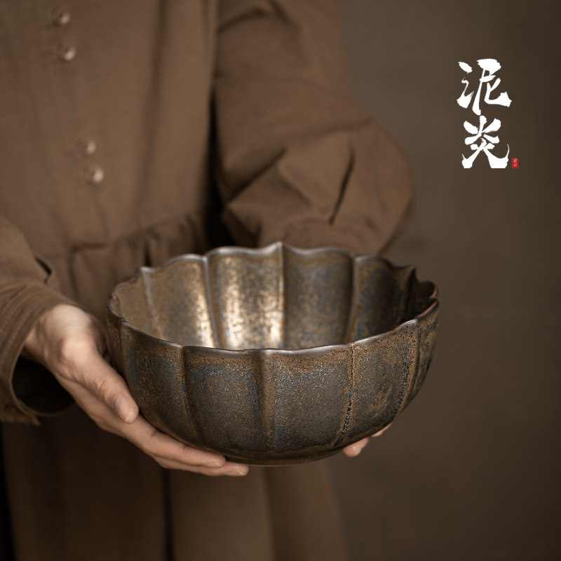 铁锈釉茶洗大号洗茶碗水洗笔洗建水茶渣缸水盂功夫茶具配件零配