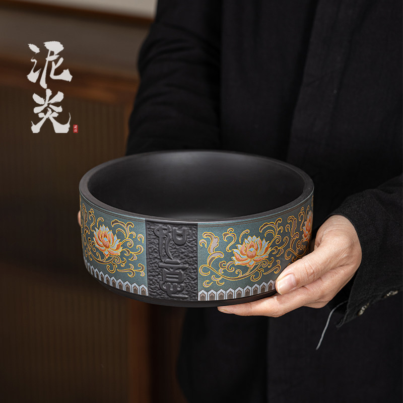 紫砂缠枝莲茶洗大号家用洗茶碗笔洗茶渣缸水洗水盂功夫茶具茶零配