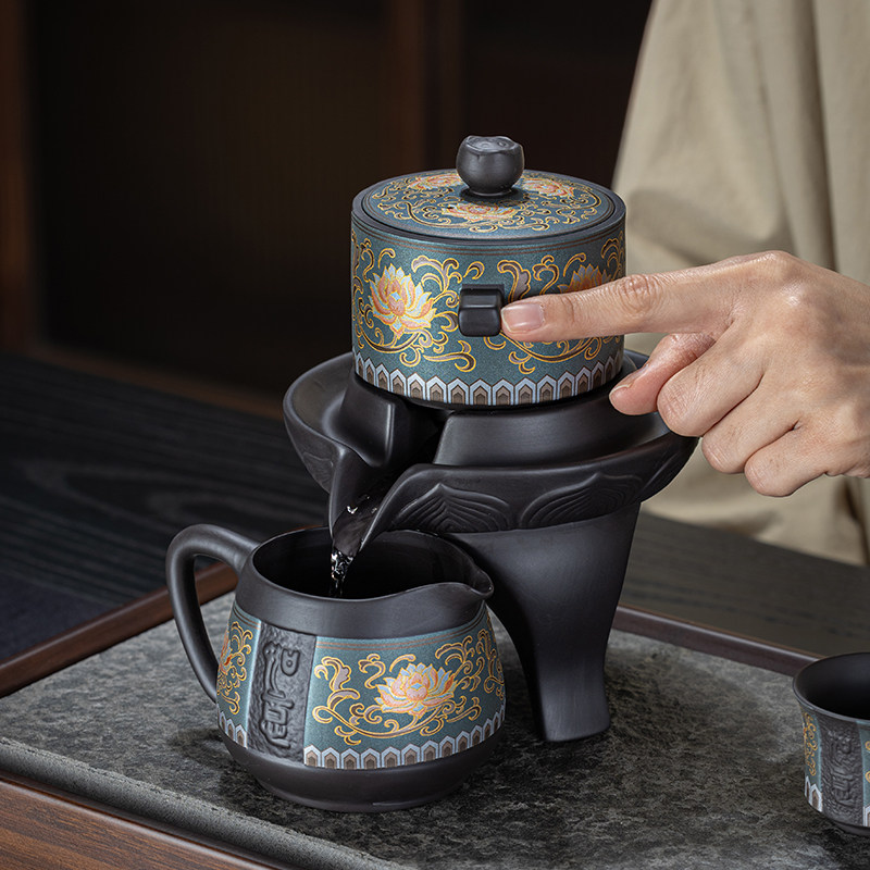 紫砂懒人茶具套组家用半全自动泡茶器珐瑯彩石磨办公室泡茶器茶杯