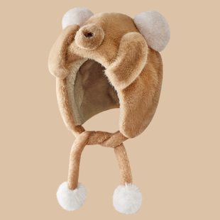 户外毛绒仿兔毛小熊猫防风帽子女款2023新款秋冬季保暖可爱学生