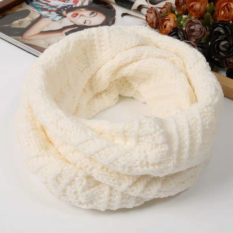 韩版秋冬季毛线围脖套头女士保暖纯色加厚针织冬天百搭短围巾脖套