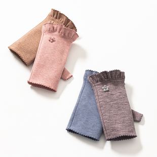 春秋冬季女士半指漏指头手套 薄款学生写字玩手机工作保暖 露手指