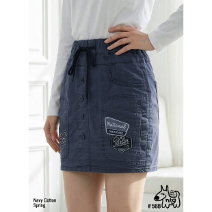 韩国NTG代购 裙 2026春夏女士灰蓝松紧腰弹力卡通刺绣带内衬短裙裤