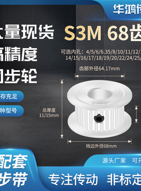 同步带轮S3M68齿AF齿宽7/11内孔141516178192024传送齿带型同步轮