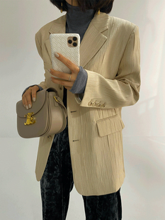 外套 绝美百搭王_日本进口珠光水波褶秋冬廓形老爹西装 自由 阿牙