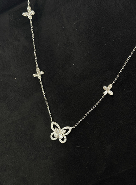 GF幻影蝴蝶S925纯银电镀白金钻石项链轻奢小众高级锁骨链送人礼物