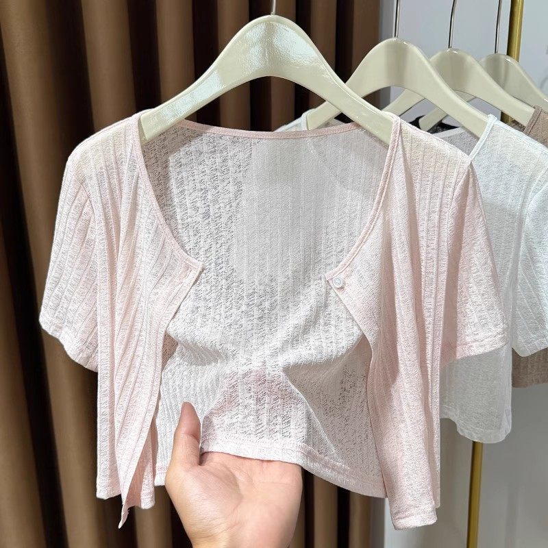 冰丝防晒短袖开衫女夏薄款小坎肩