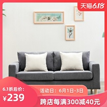 Nordic fabric sofa double three people rental apartment bedroom clothing shop small family living room simple net red