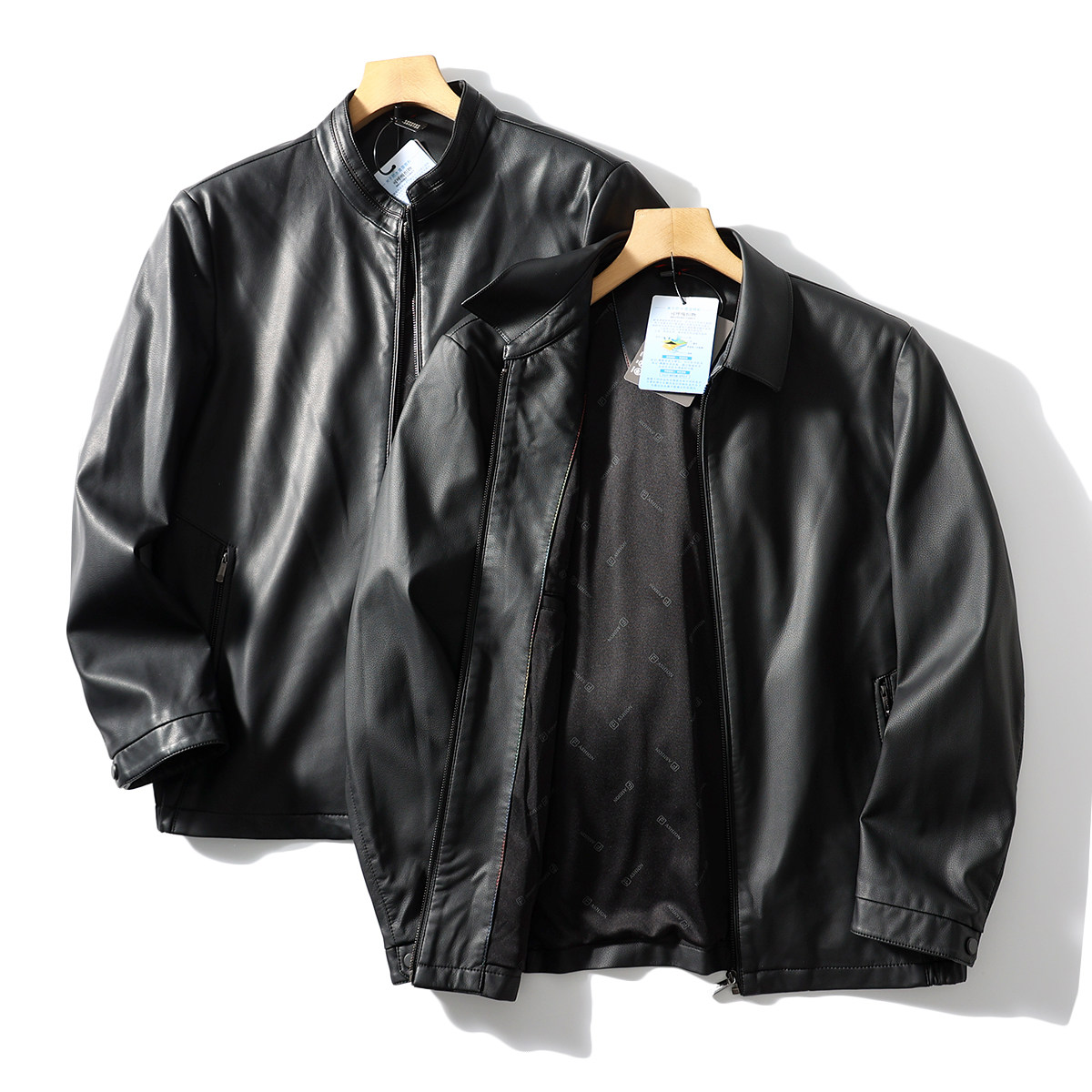 线下1000+！進口生态超纤皮！秋冬男士时尚翻领高端皮衣夹克外套