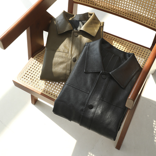 男士 大厂货 春季 挺括有型 商务翻领机车服皮衣夹克 進口超纤皮