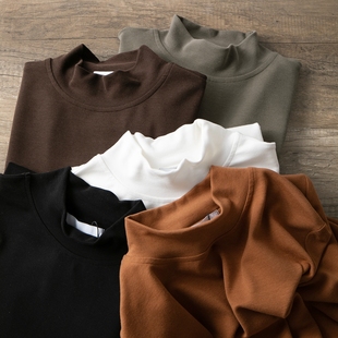 半高领纯色长袖 打底苾备双面磨绒 男士 新款 T恤 超软糯