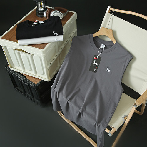 舒适凉爽透气！新疆长绒棉！精工刺绣！男士夏季打底无袖背心上衣