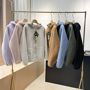 秋冬女式 双面摇粒绒 连帽抓绒衣卫衣夹克短外套 高颜值 7色入