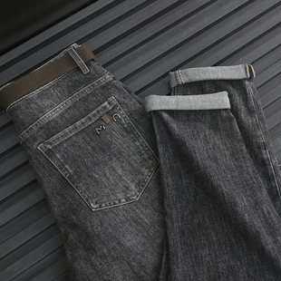 高级烟灰色！设计师线！酵洗四面弹！秋季新款男士小直筒牛仔裤