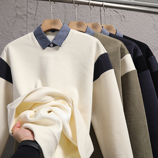 时尚 线下299 秋冬男士 加绒加厚 假两件翻领卫衣潮 超值性价比