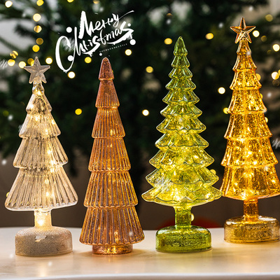 圣诞节装饰发光玻璃圣诞树摆件