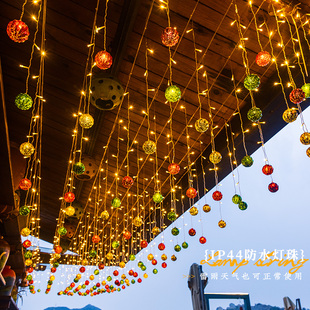 户外太阳能瀑布灯led棉球灯串阳台布置彩灯氛围灯露台屋檐装饰灯