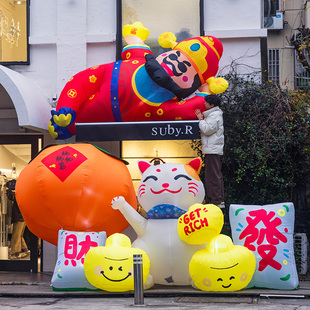 马年气膜装饰招财猫新年充气财神爷气模户外摆件喜庆氛围场景布置