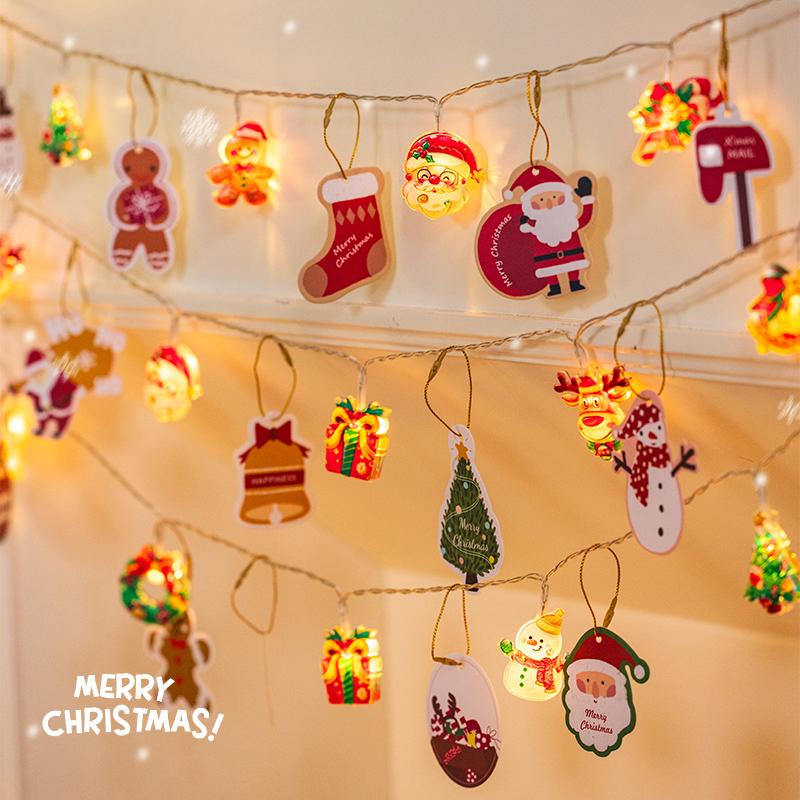 圣诞节装饰品发光吊卡灯串圣诞老人雪人diy挂件氛围场景布置道具