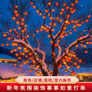 新年灯笼灯串挂饰2026新款柿子灯带户外led彩灯过年挂树院子装饰