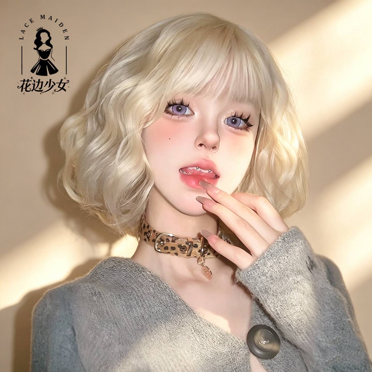 白金色女短发lolita日常造型自然逼真黑色棕色红色粉色短假发合集