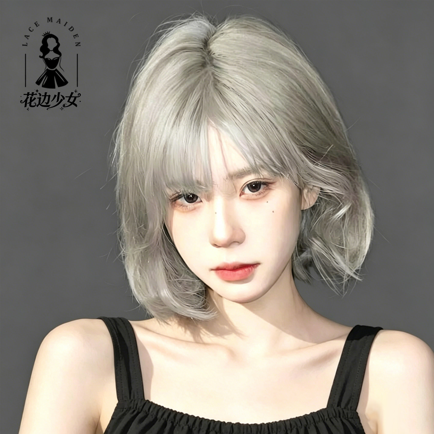 夏季奶奶灰白色短假发女短发lolita减龄波波头高颅顶蓬松自然头套