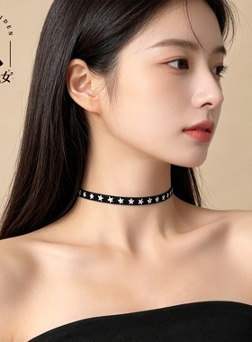 黑色咖啡色复古星星choker颈链