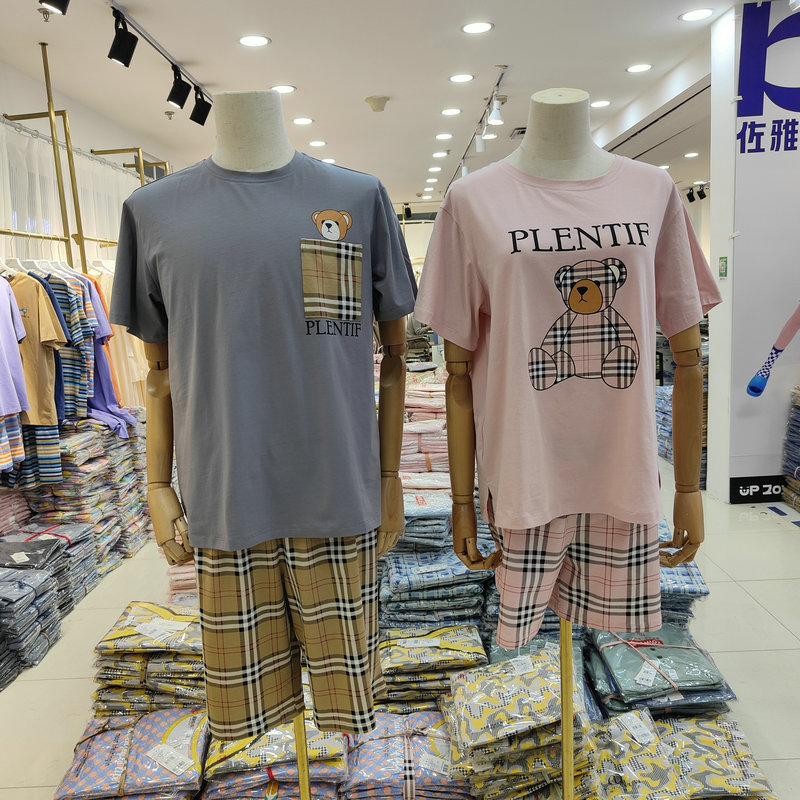 佐雅323699男士情侣夏季短袖短裤棉莱卡圆领休闲睡衣家居服套装