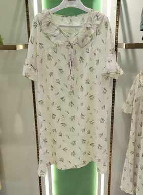 新一系XK62760新1系女生花朵可爱圆领清新甜美凉爽花边睡裙家居服