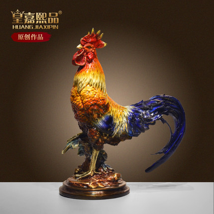 纯黄铜大公鸡摆件中式入户玄关家居客厅装饰品工艺品金鸡年吉祥物