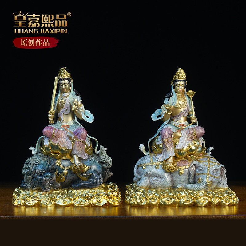 纯铜文殊普贤菩萨佛像摆件