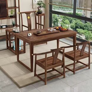 德国品质乌金木实木新中式茶桌椅组合小户型阳台茶桌书桌办公桌两