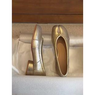 羊皮版~法式气质猪蹄鞋浅口粗跟单鞋女分趾芭蕾舞鞋一脚蹬平底鞋