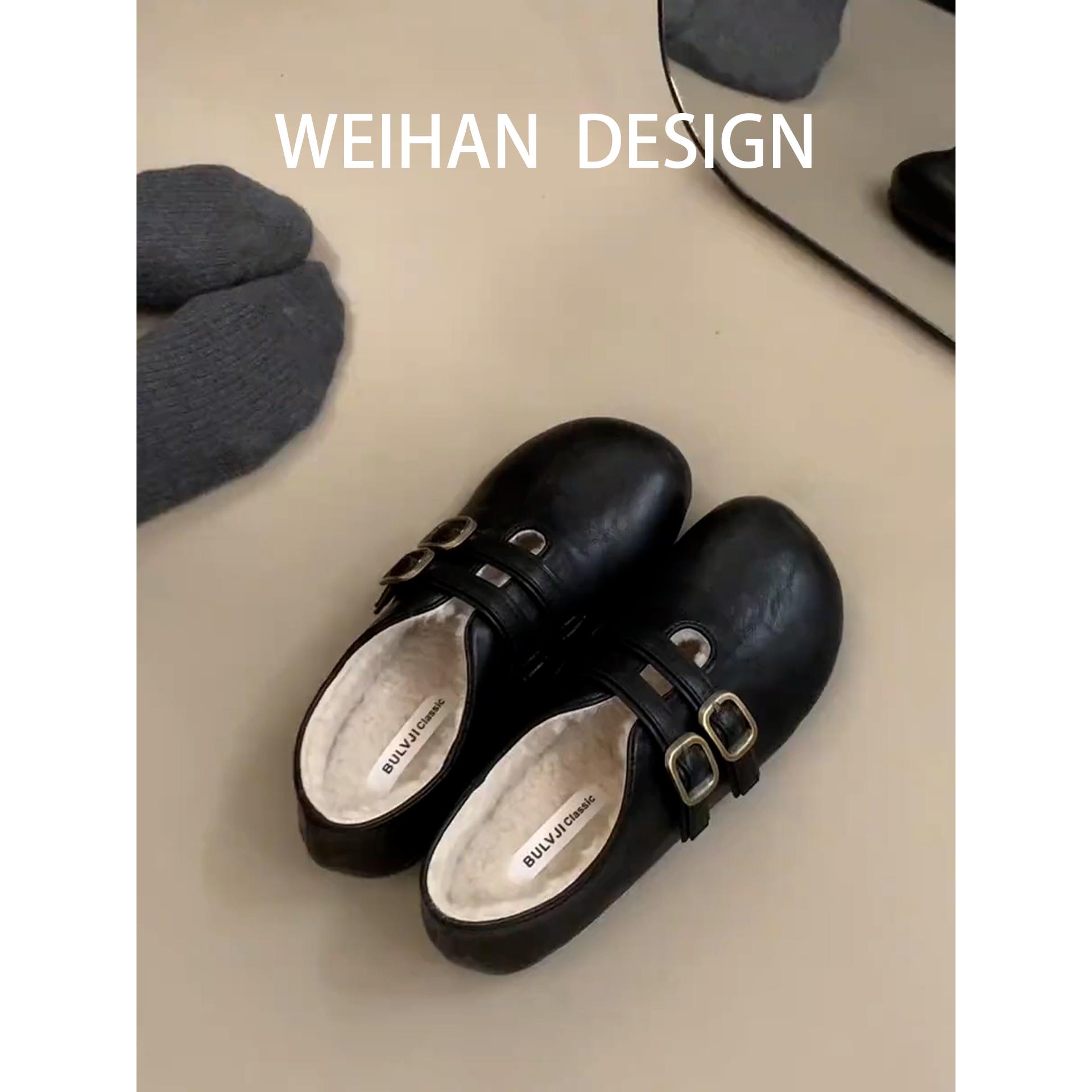 牛皮版！复古加绒勃肯鞋女平底毛毛鞋保暖玛丽珍豆豆鞋外穿小皮鞋