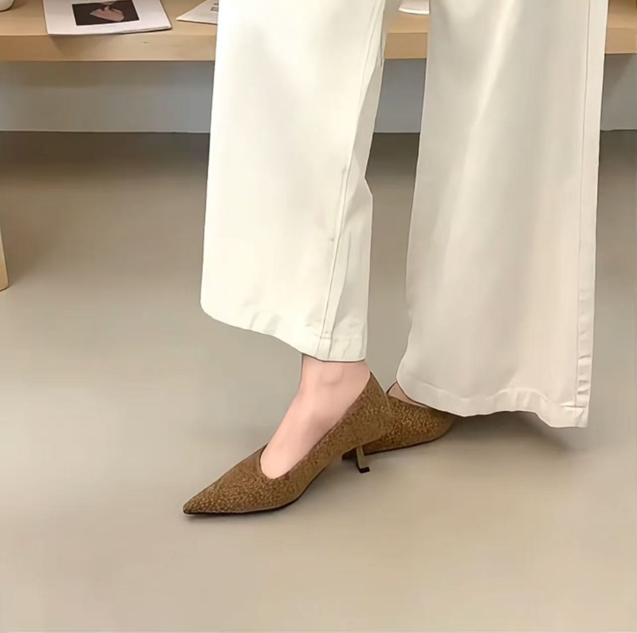 羊皮版~复古真皮编织气质高跟鞋女细跟尖头斜口显瘦一脚蹬单鞋