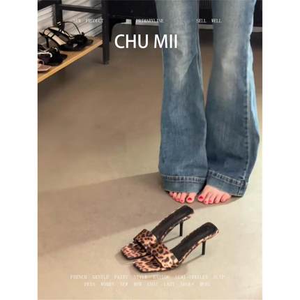 羊皮版！法式细带方头露趾高跟鞋女性感气质简约一字带凉鞋细跟