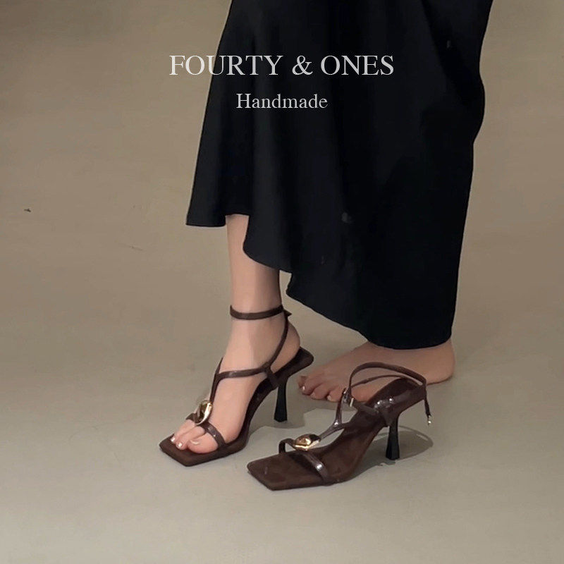 羊皮版~法式老钱风方头露趾凉鞋2026年新款配裙子细跟高跟鞋女款