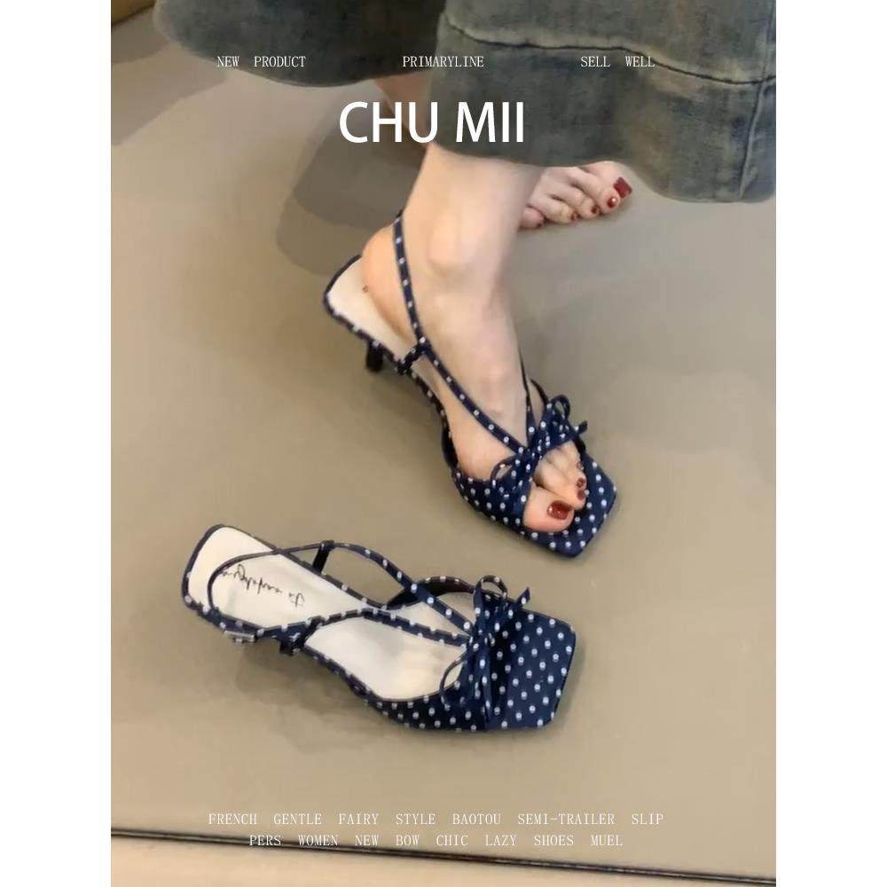 羊皮版！法式绝美波点凉鞋女夏外穿2025新款方头细跟一字带高跟鞋,女鞋,时装凉鞋,淘宝优惠券,粉丝福利购,淘宝优惠卷