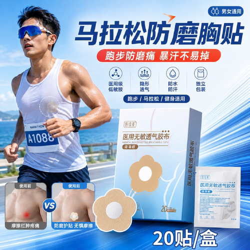 马拉松防磨胸贴防凸点男士无痕隐形透气跑步运动健身一次性乳贴PG