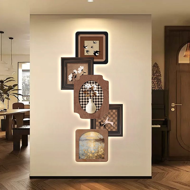 奈彩玄关装饰画创意造型发光灯画高档入户正对墙挂画别墅样板间图片